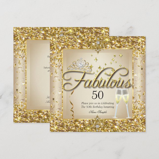 Fabulous 50th Gold Champagne Birthday Party Invitation (Front/Back)