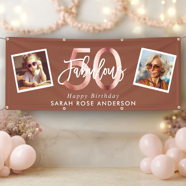 Fabulous 50th Happy Birthday Photo Earth Tone Banner (Creator Uploaded)