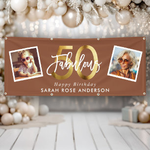 Fabulous 50th Happy Birthday Photo Terracotta Gold Banner