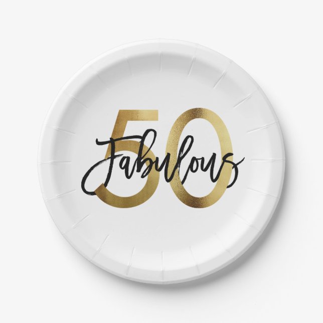 Fabulous 50th | Modern Elegant Gold Birthday Paper Plate (Front)