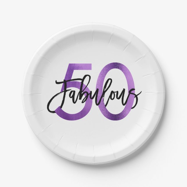 Fabulous 50th | Modern Elegant Purple Birthday Paper Plate (Front)