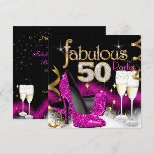 Fabulous 50th Party Glitter Hot Pink Champagne Invitation