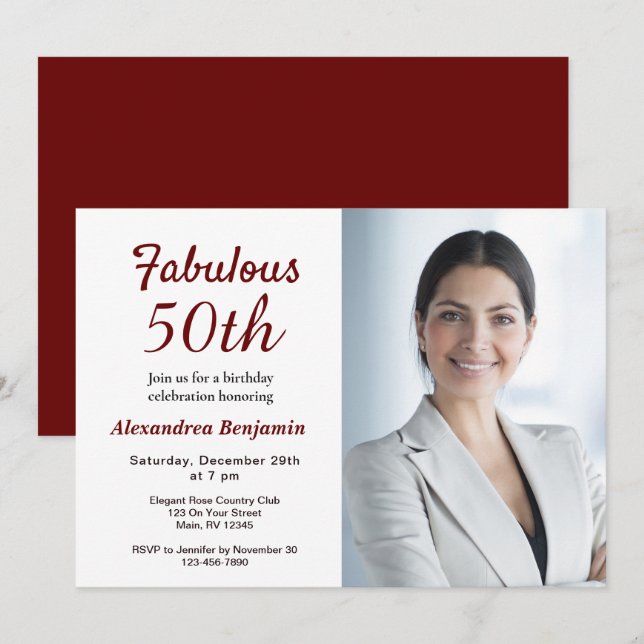 Fabulous 50th Photo Red Birthday Party Invitation (Front/Back)
