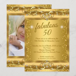Fabulous 50th Photo sparkle Gold birthday Party Invitation
