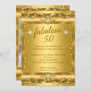 Fabulous 50th Photo sparkle Gold birthday Party Invitation