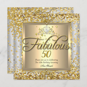 Fabulous 50th Princess Gold Silver Grey Party Invitation