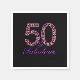 Fabulous 50th Purple Black Leopard Birthday Napkin