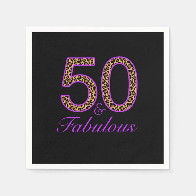 Fabulous 50th Purple Black Leopard Birthday Napkin (Front)