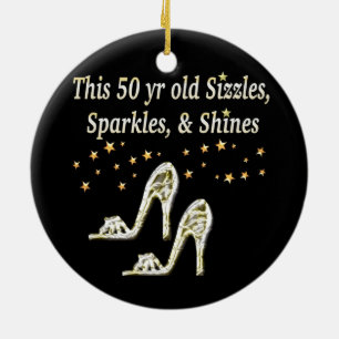 FABULOUS 50TH SILVER SHOE QUEEN CERAMIC TREE DECORATION