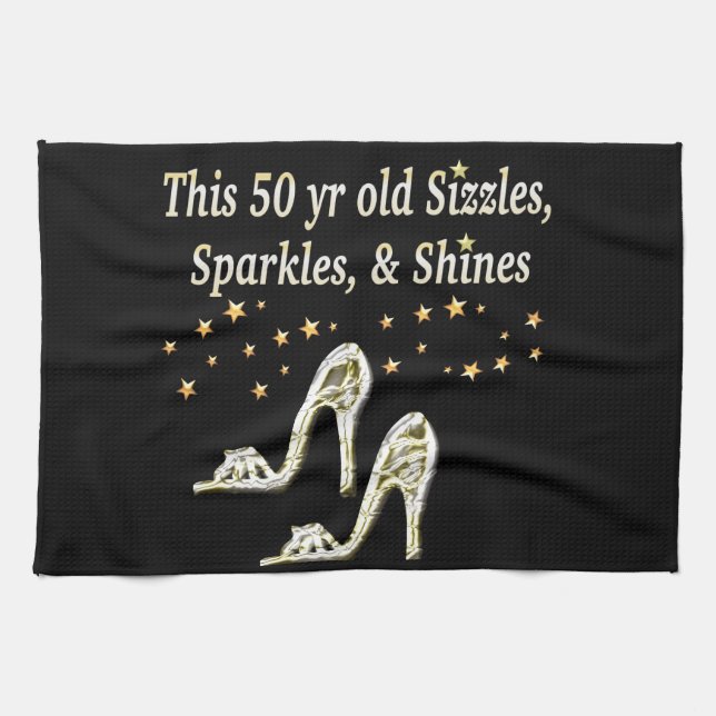 FABULOUS 50TH SILVER SHOE QUEEN TEA TOWEL (Horizontal)