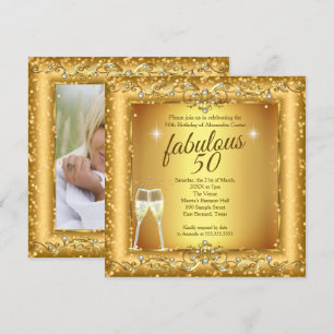 Fabulous 50th sparkle Gold champagne Party Photo Invitation