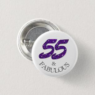 Fabulous 55th Birthday Celebration Purple Glitter 3 Cm Round Badge