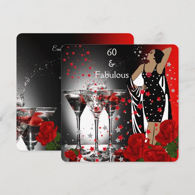 Fabulous 60 60th Birthday Party Red Roses Martini Invitation (Front/Back)