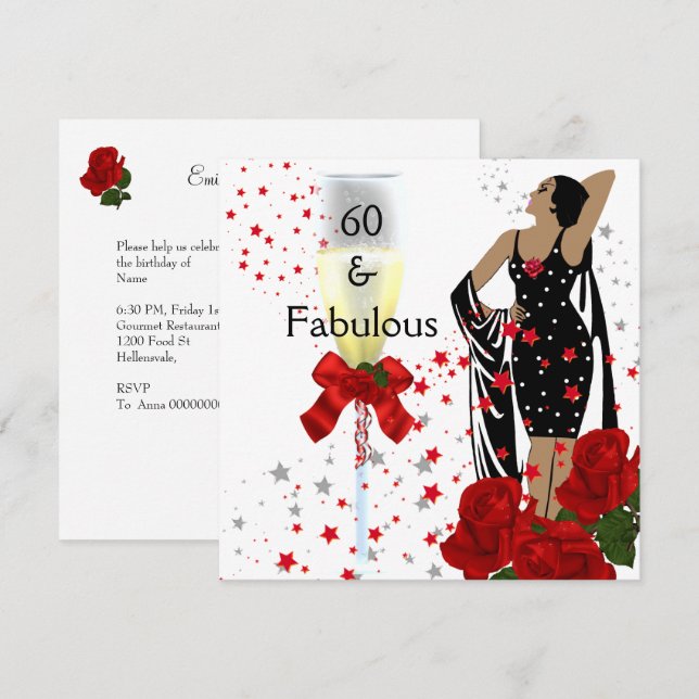 Fabulous 60 60th Birthday Party Red Roses White Invitation (Front/Back)