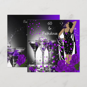 Fabulous 60 60th Birthday Purple Roses Martini Invitation