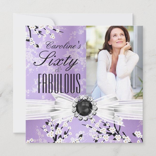 Fabulous 60 Photo Elegant Lilac Blossom Birthday Invitation (Front)