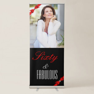 Fabulous 60 Photo Red Black Elegant Birthday Retractable Banner