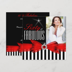Fabulous 60 Red Black White Stripe Birthday Party Invitation