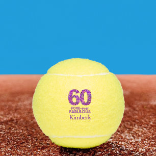 Fabulous 60th Birthday, FOREever 60 Purple Flowers Tennis Balls