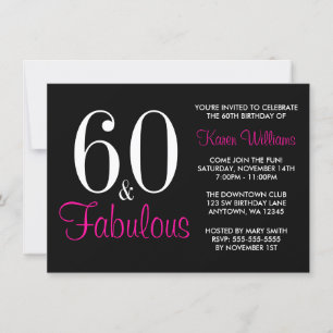Fabulous 60th Black Pink Birthday Party Invitation