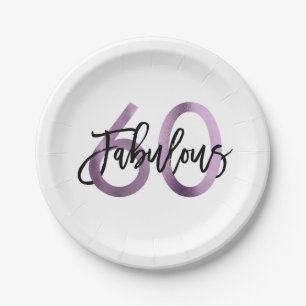 Fabulous 60th   Modern Chic Lilac Purple Birthday Paper Plate