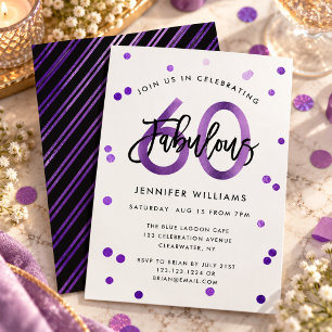 Fabulous 60th Modern Chic Purple Birthday Party Invitation