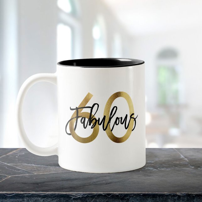Fabulous 60th | Modern Elegant Gold Birthday Two-Tone Coffee Mug (Creator Uploaded)