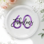 Fabulous 60th | Modern Elegant Purple Birthday Paper Plate<br><div class="desc">Celebrate your fabulous chic 60th Birthday party with these modern,  elegant cocktail party plates with brush hand lettering and purple / black design. Part of the "Fabulous 60th" collection.</div>