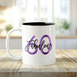 Fabulous 60th   Modern Elegant Purple Birthday Two-Tone Coffee Mug
