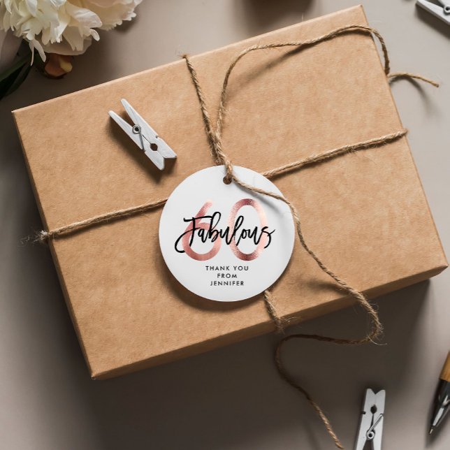 Fabulous 60th | Modern Elegant Rose Gold Birthday Favour Tags (Creator Uploaded)
