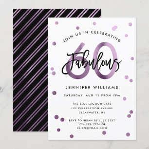 Fabulous 60th   Modern Lilac Purple Birthday Party Invitation