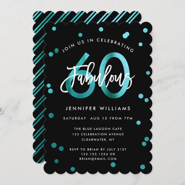 Fabulous 60th | Modern Teal Green Birthday Invitation (Front/Back)