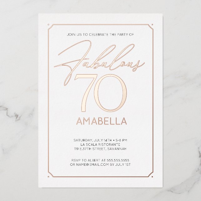 Fabulous 70 Elegant 70th Birthday Foil Invitation (Front)