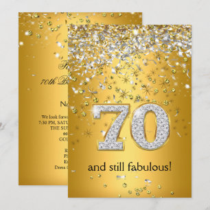 Fabulous 70 Gold Silver Streamers 70th Birthday Invitation