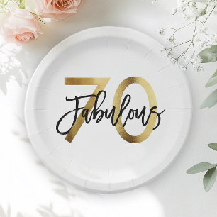 Fabulous 70th   Modern Elegant Chic Gold Birthday Paper Plate