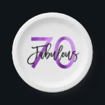 Fabulous 70th | Modern Elegant Purple Birthday Paper Plate<br><div class="desc">Celebrate your fabulous chic 70th Birthday party with these modern,  elegant cocktail party plates with brush hand lettering and purple / black design. Part of the "Fabulous 70th" collection.</div>
