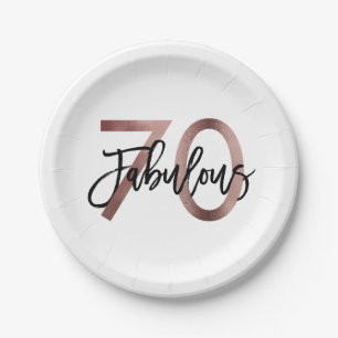 Fabulous 70th   Modern Elegant Rose Gold Birthday Paper Plate