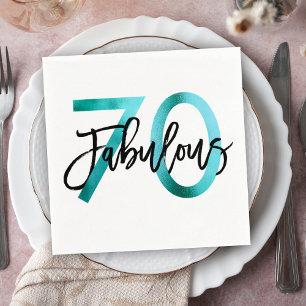 Fabulous 70th   Modern Elegant Teal Green Birthday Napkin