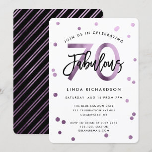 Fabulous 70th   Modern Lilac Purple Birthday Party Invitation