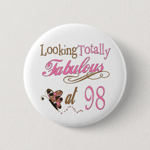 Fabulous 98th birthday 6 cm round badge