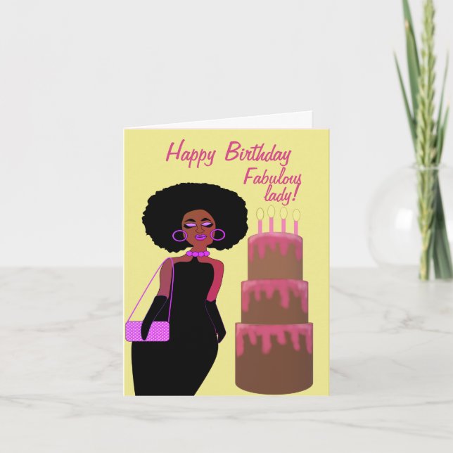 Fabulous African American Lady Pink Birthday   Card (Front)