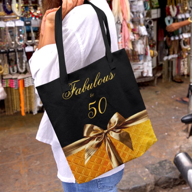 Fabulous and 50 Black Gold Bow sparkle Leather Tote Bag (Creator Uploaded)