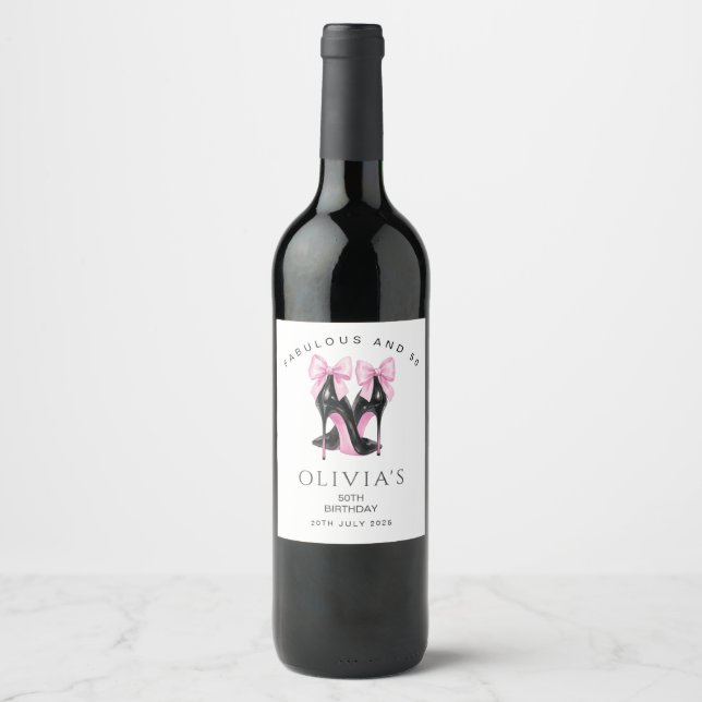 Fabulous and 50 Custom Name & Date Wine Label (Front)