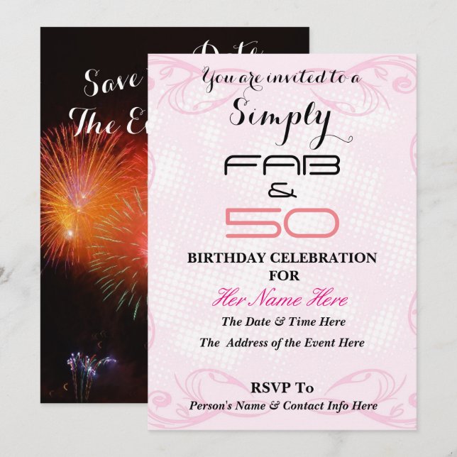 Fabulous and 50 - Simply FAB & 50 - Invitation (Front/Back)