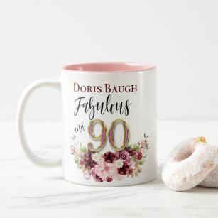 Fabulous and 90 Personalised Floral Birthday Two-Tone Coffee Mug