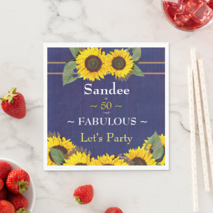 Fabulous and Fifty Birthday Modern Blue Sunflower Napkin