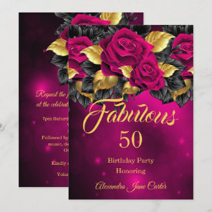 Fabulous Any Age Birthday Dark Pink Rose Gold Invitation