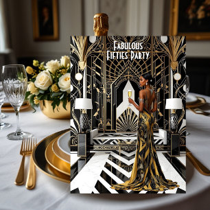 Fabulous Art deco Ethnic Woman Gold Black White Invitation
