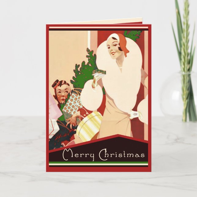 Fabulous Art Deco Merry Christmas Glamourous Holiday Card (Front)