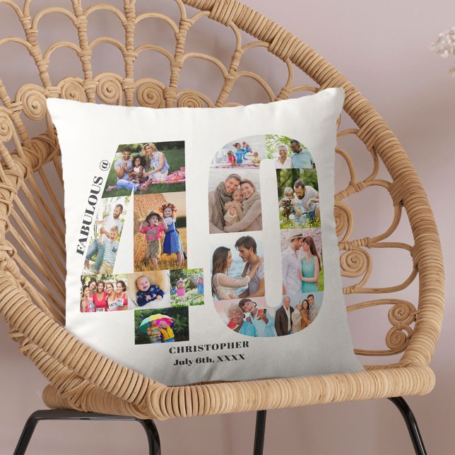 Fabulous at 40 Photo Collage 40th Birthday Custom Cushion (Creator Uploaded)